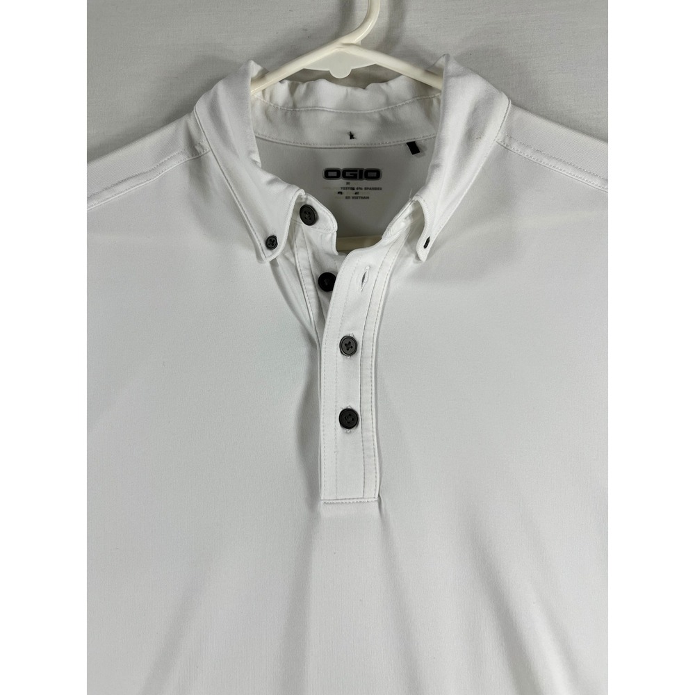 OGIO Mens White Short Sleeve Golf Polo Shirt Size M Lesniak Invitational Stretch
